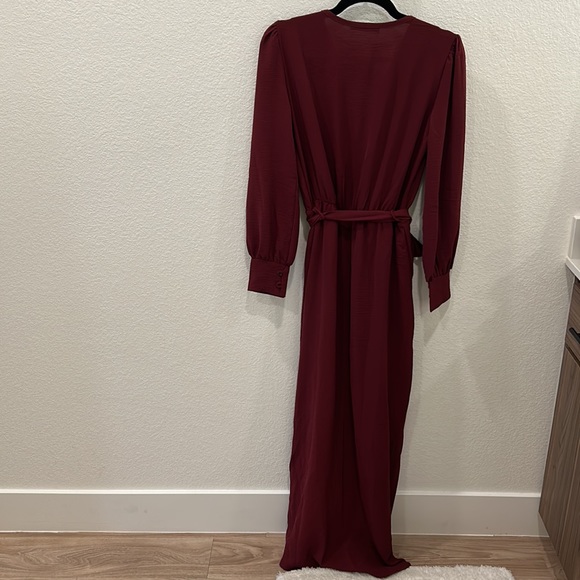 Fraiche by J Wrap Long Sleeve Dress Burgundy Small - Picture 5 of 6